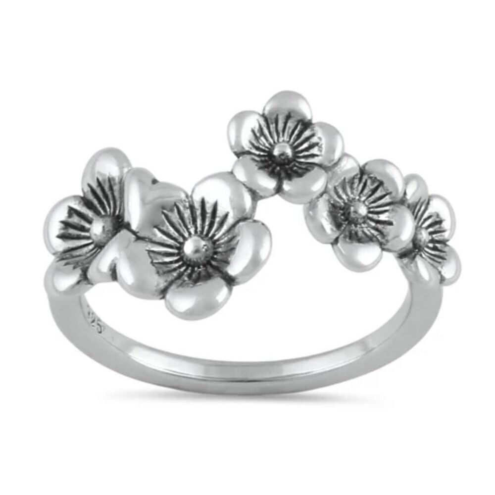 New Sterling Silver Flowers Ring - Picture 2 of 3